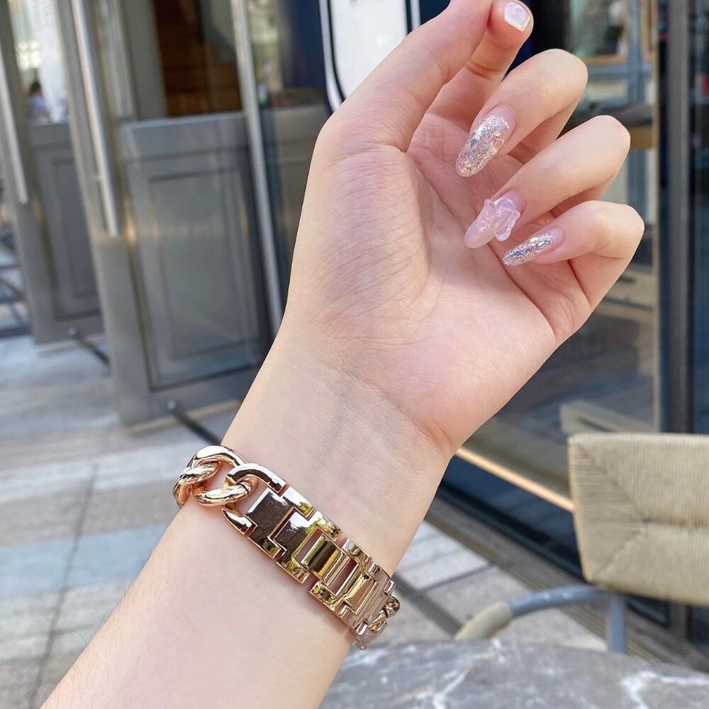 Stylish Metal Adjustable Strap Chain Stainless Band For Apple Watch - Rosegold - Picture 3 of 13